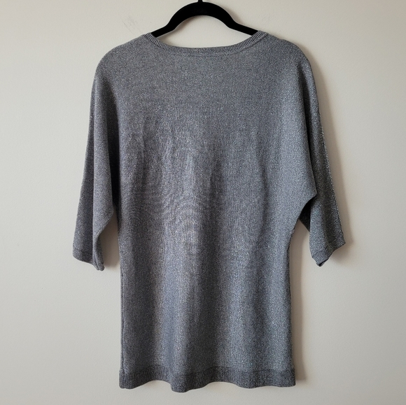 SMART Set Silver Grey Metallic Knit V Neck Top Size S - Picture 3 of 10